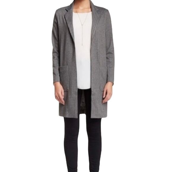 ASTR the Label Womens Knit Pinstripe Long Open Gray Blazer Jacket Size Medium - Picture 1 of 9